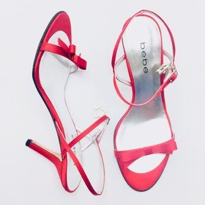 Bebe Red Satin Strap Sandals w/ Star Rhinestone